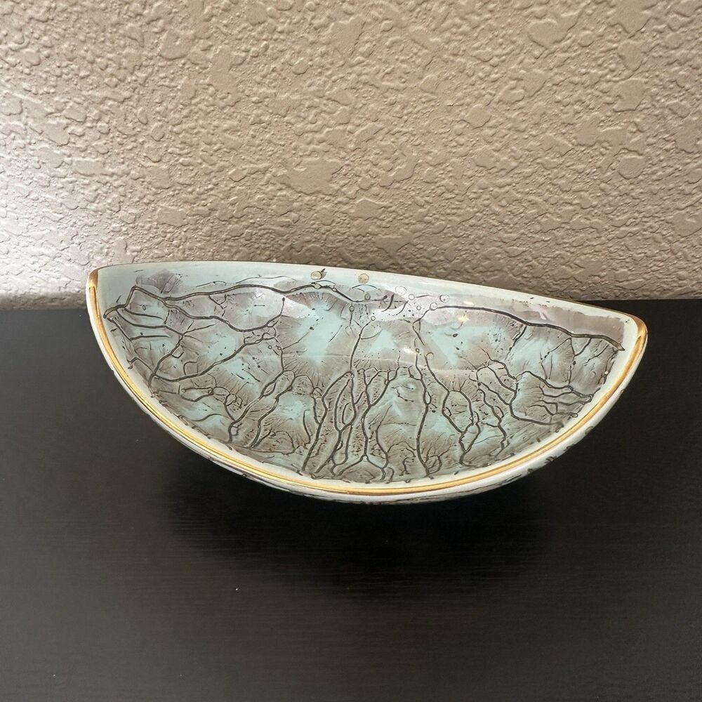 Vintage Hand painted DELFT turquoise marbled ceramic dish/bowl Hollywood Regency